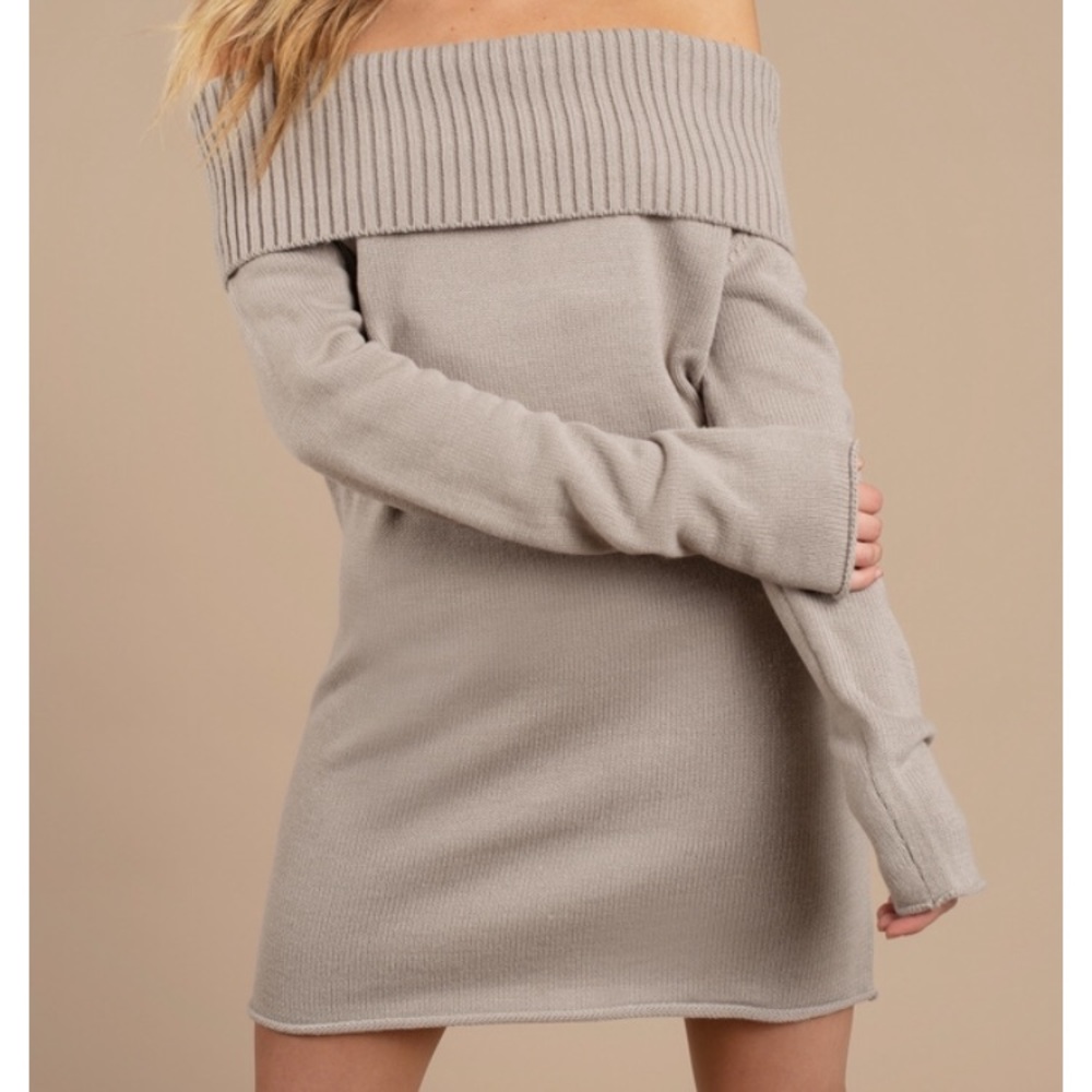 Tobi Right Now Taupe Off Shoulder Sweater Dress